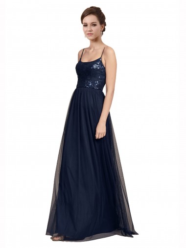 Cheap Spaghetti Strap Tulle Bridesmaids Dress with Ballerina Neckline Canada