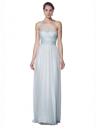 Cheap One Shoulder Illusion Tulle Bridesmaid Dress with Knot Detail Canada