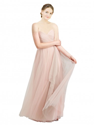 Cheap Long Floor Length Sweetheart Pleated Tulle Bridesmaid Dress Canada