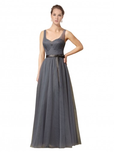 Cheap Sweetheart Long Tulle Bridesmaid Dress with Sash Canada