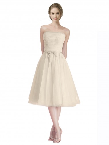 Cheap Strapless Short Cocktail Length Tulle Bridesmaid Dress with Pleats Canada