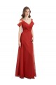 Cheap Cold Shoulder Pleated Wrap Tulle Bridesmaid Dress with Low V-Back Canada