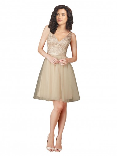 Cheap Tulle Bridesmaid Dress with Embroidery and Beading Canada