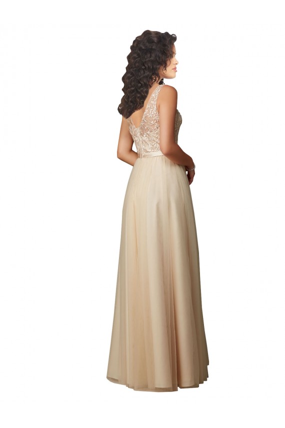 Cheap Long Tulle Bridesmaid Dress with Embroidery and Beading Canada