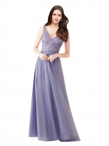 Cheap Sweetheart Tulle Bridesmaid Dress with Fully Embroidered V-Neck Bodice Canada