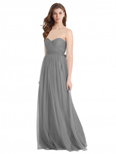 Cheap Shirred Strapless Bodice Long Tulle Bridesmaid Dress with Sweetheart Neckline Canada