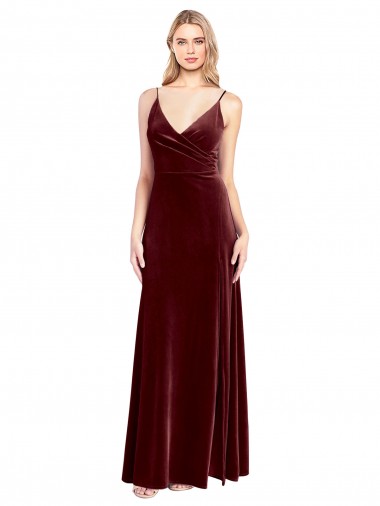 Cheap Faux Surplice Neckline Slim A-Line Long Velvet Bridesmaid Dress Canada