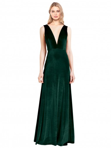 Cheap Daring Deep V-Neck Long Full Length Velvet Bridesmaid Dress Canada