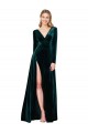 Cheap Deep V-Neck Long Sleeves Velvet Bridesmaid Dress with High Side Split Canada