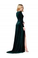 Cheap Deep V-Neck Long Sleeves Velvet Bridesmaid Dress with High Side Split Canada