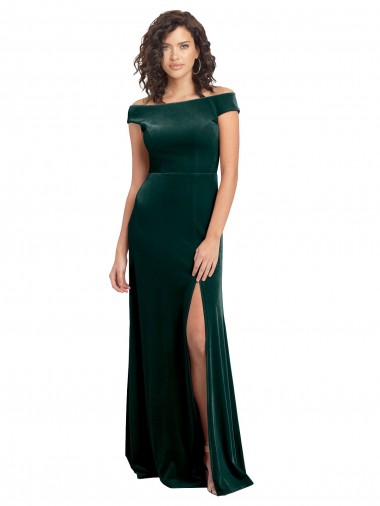 Cheap Floor Length Cap Sleeves Long Velvet Bridesmaid Dress with High Side Slit Canada