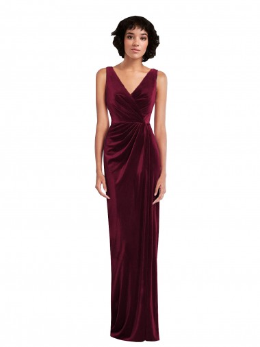 Cheap Draped Skirt Faux Wrap Velvet Maxi Bridesmaid Dress Canada