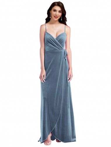 Cheap Velvet Wrap Maxi Bridesmaid Dress with Pockets Canada