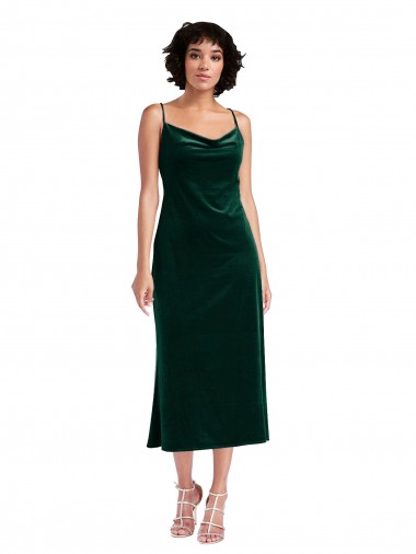 Cheap Midi Length Cowl Neck Velvet Short Slip Bridesmaid Dress Canada