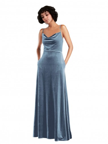 Cheap Sleek Cowl Neck Velvet Maxi Bridesmaid Dress with Pockets Canada