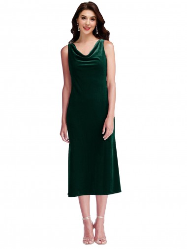 Cheap Cowl Neck Velvet Midi Bridesmaid Dress Canada