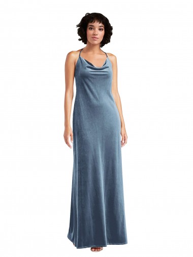 Cheap Cowl Neck Velvet Maxi Slip Bridesmaid Dress Canada