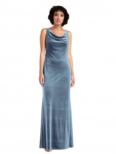 Cheap Floor Length Cowl Neck Long Stretch Velvet Maxi Bridesmaid Dress Canada