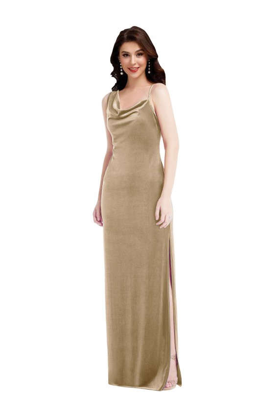 Cheap Asymmetrical One Shoulder Velvet Maxi Slip Bridesmaid Dress Canada