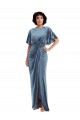 Cheap Flutter Sleeve Open Back Velvet Maxi Bridesmaid Dress with Draped Wrap Skirt Canada