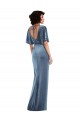 Cheap Flutter Sleeve Open Back Velvet Maxi Bridesmaid Dress with Draped Wrap Skirt Canada