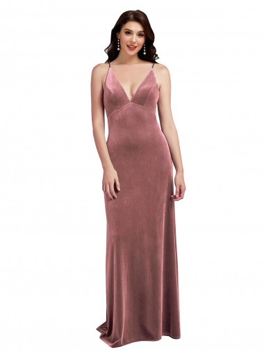 Cheap Low Scoop Back Long V-Neck Velvet Slip Bridesmaid Dress Canada