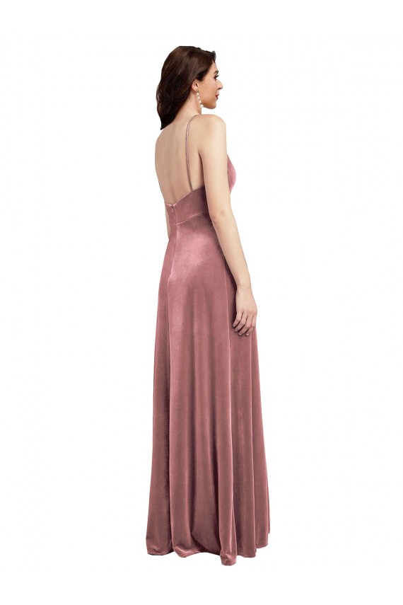 Cheap Low Scoop Back Long V-Neck Velvet Slip Bridesmaid Dress Canada