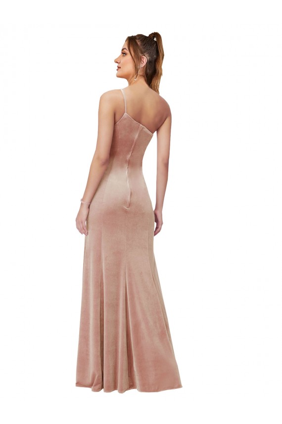 Cheap One Shoulder Stretch Velvet Bridesmaid Dress with Front Slit Canada