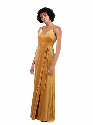 Cheap Romantic Velvet Floor Length Bridesmaid Dress with Wrap Detail Canada