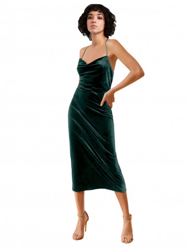 Cheap Midi Length Sleek Cowl Neckline Short Velvet Bridesmaid Dress Canada